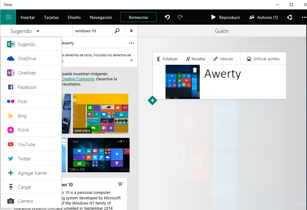 Windows 10 ofrece Sway entre PPT y HTML5