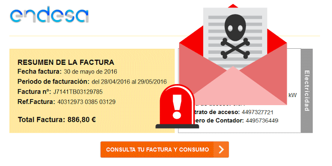 Factura Endesa con virus randsomware