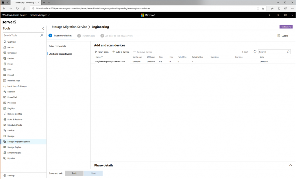 Migración de un servidor de archivos con File Server Migration Service: primer paso